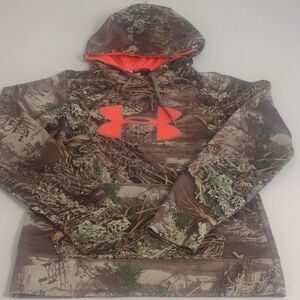Under Armour S/M Petite Camo Hoodie with Bright Orange Logo